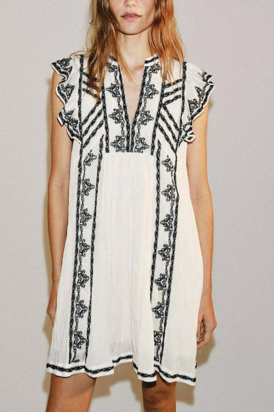 Vêtements Femme Été Décontracté Ample Robe Brodé Couleur Contrastante