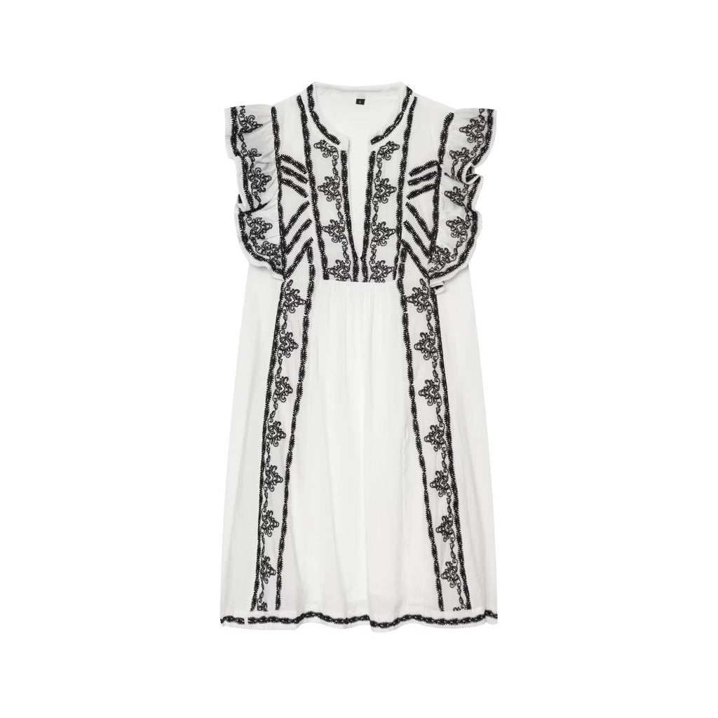 Vêtements Femme Été Décontracté Ample Robe Brodé Couleur Contrastante