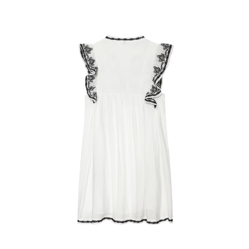 Vêtements Femme Été Décontracté Ample Robe Brodé Couleur Contrastante