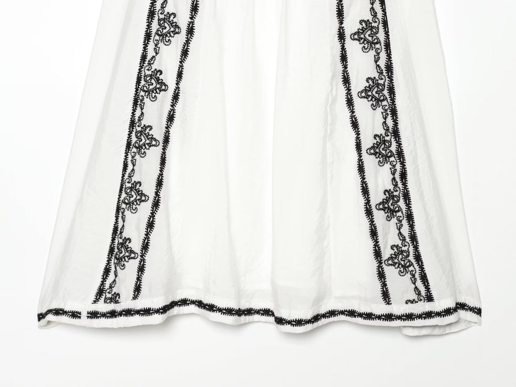 Vêtements Femme Été Décontracté Ample Robe Brodé Couleur Contrastante