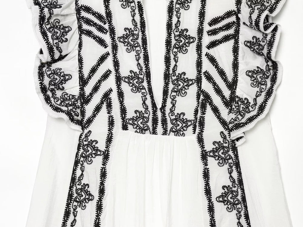 Vêtements Femme Été Décontracté Ample Robe Brodé Couleur Contrastante