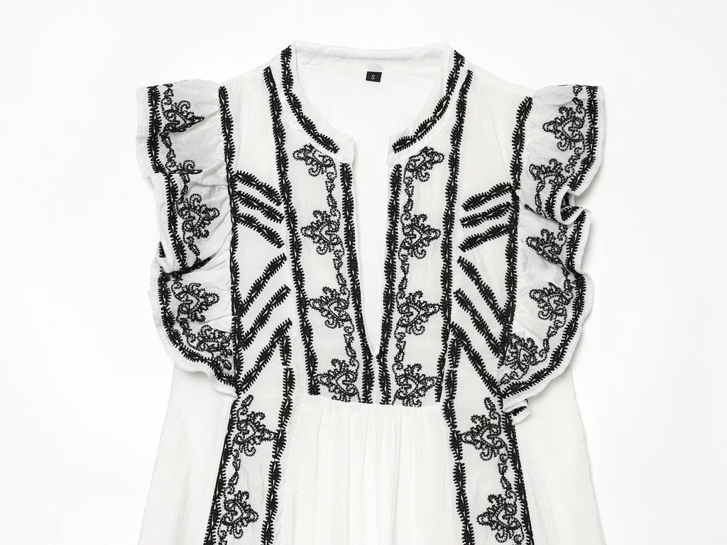 Vêtements Femme Été Décontracté Ample Robe Brodé Couleur Contrastante