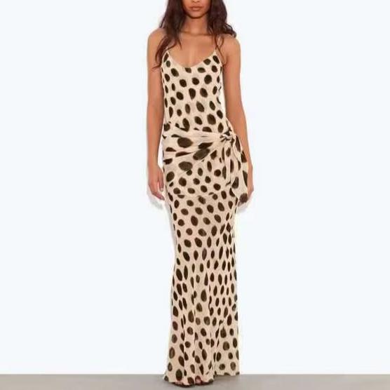 Women Clothing Summer Detachable Triangular Binder Animal Pattern Split Sheath Dress