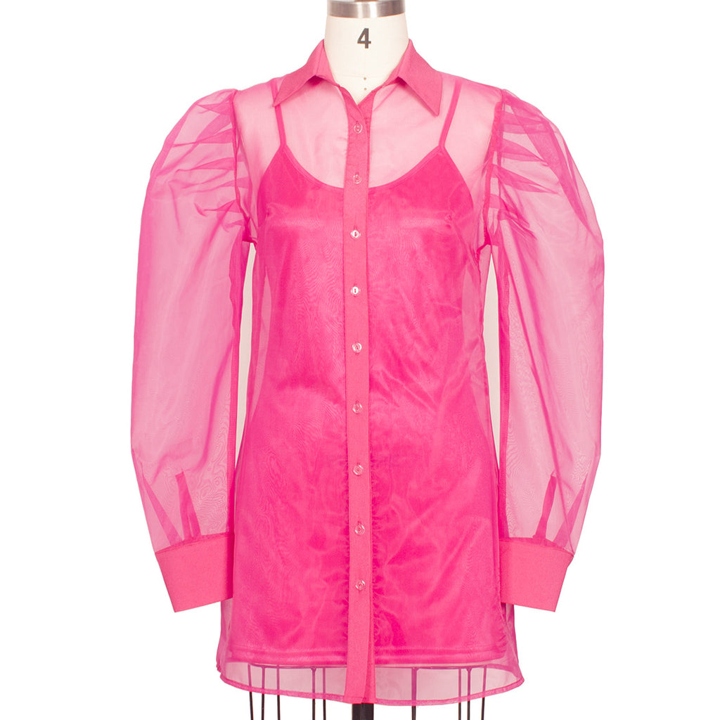 Ropa de primavera y verano para mujer, top con mangas abullonadas, cárdigan de organza de manga larga, vestido, traje de talla grande para mujer