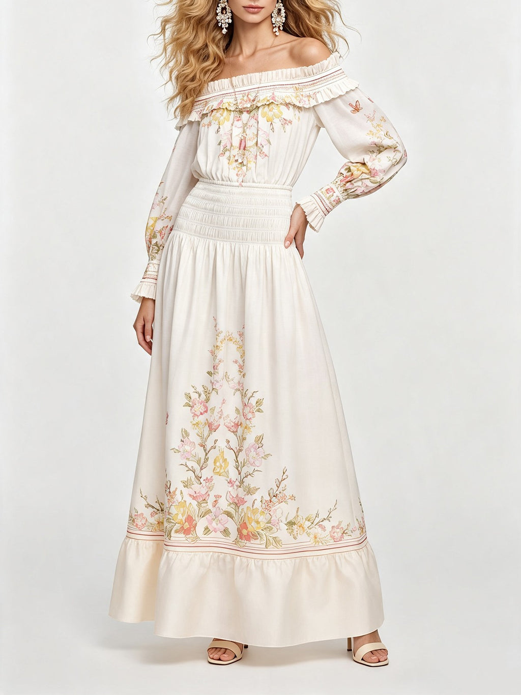 Woman Sexy One Shoulder Stretch Printed Long-Sleeved Fitted Dress With Waistline
