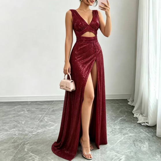 Sequined Twisted Irregular Asymmetric Dress Sleeveless Shiny Dress Cocktail Niche Dress