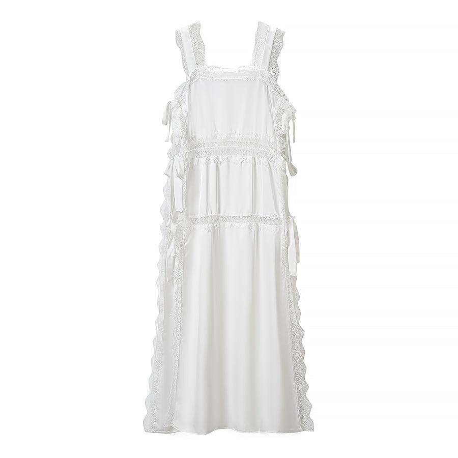 Women Clothing Summer French Lace Stitching Solid Color Loose Fitting Camisole Dress