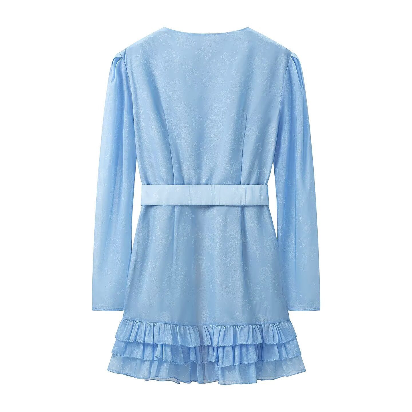 Waist Controlled Long Sleeves Ruffled Short Dress Early Autumn
