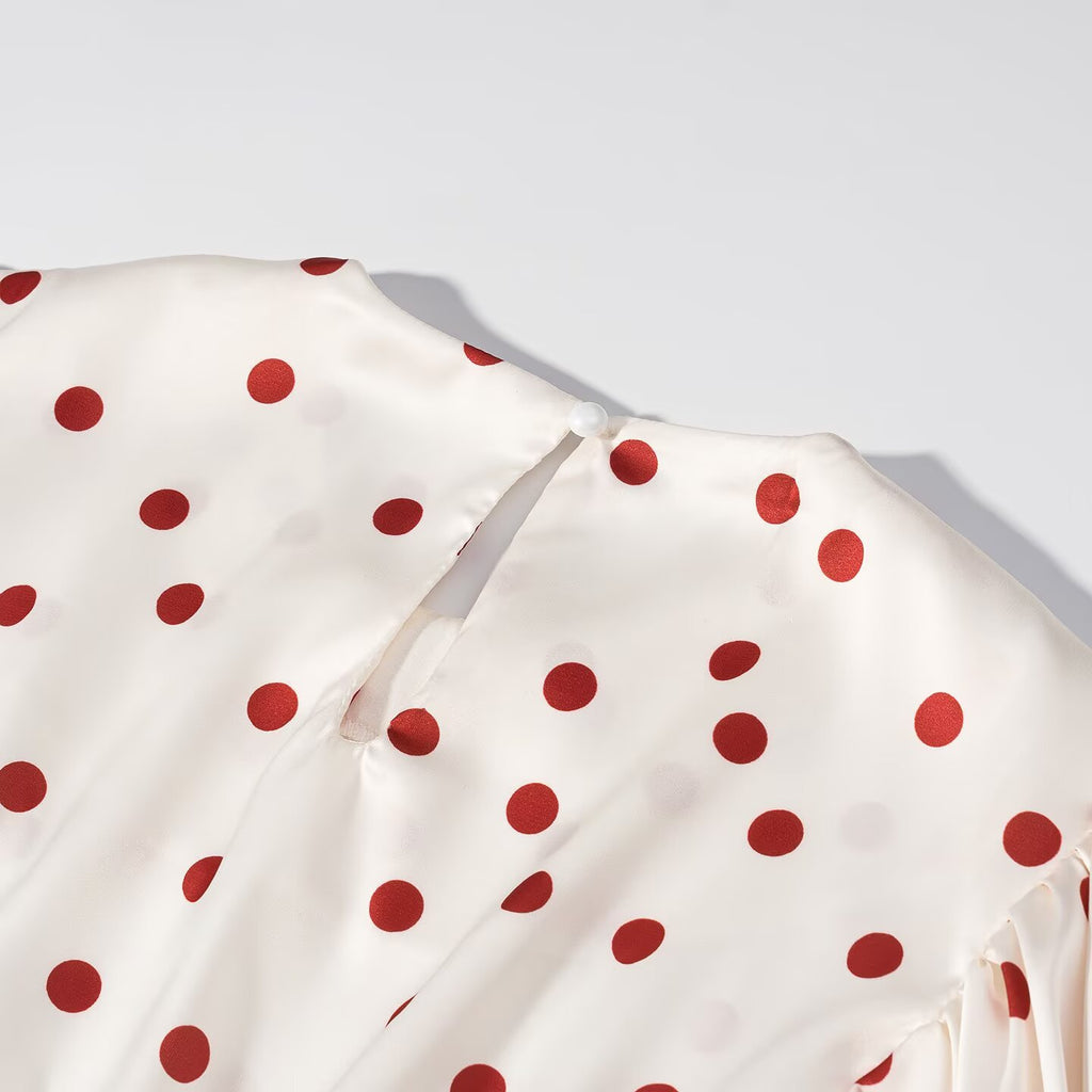 Women Clothing Summer Sweet Niche round Neck Polka Dot Print Stringy Selvedge Dress