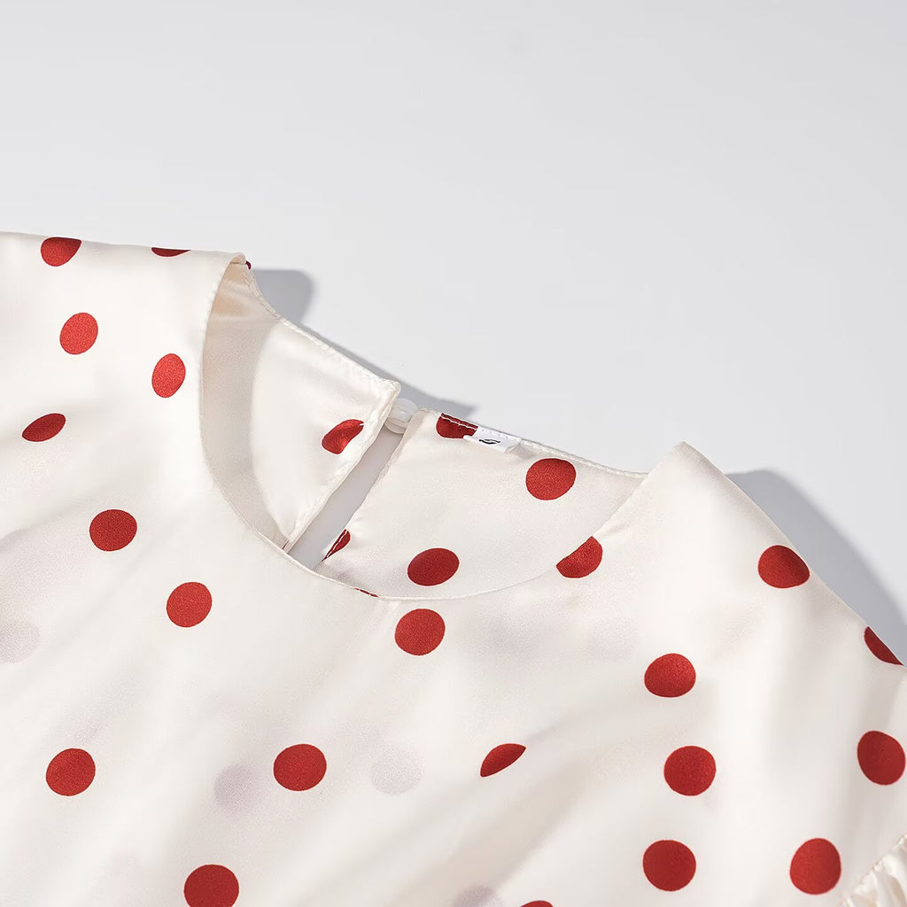 Women Clothing Summer Sweet Niche round Neck Polka Dot Print Stringy Selvedge Dress