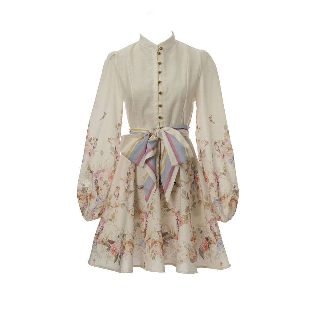 Women Printed Long Sleeved Short Dress