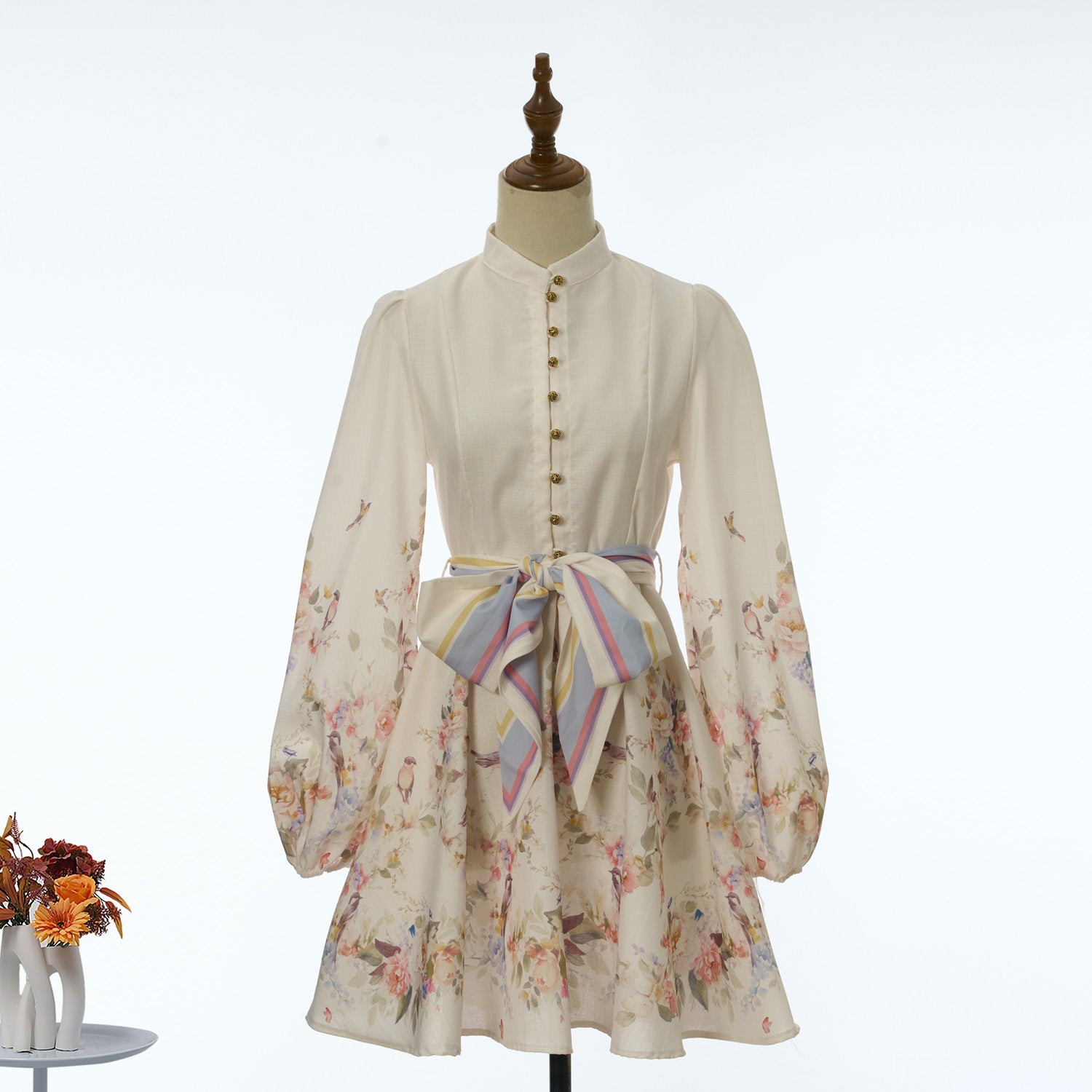 Women Printed Long Sleeved Short Dress