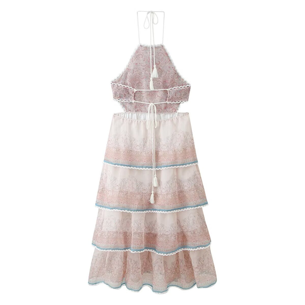 Ropa de mujer Sexy, con múltiples capas de encaje, decoración de encaje tipo halter para atar