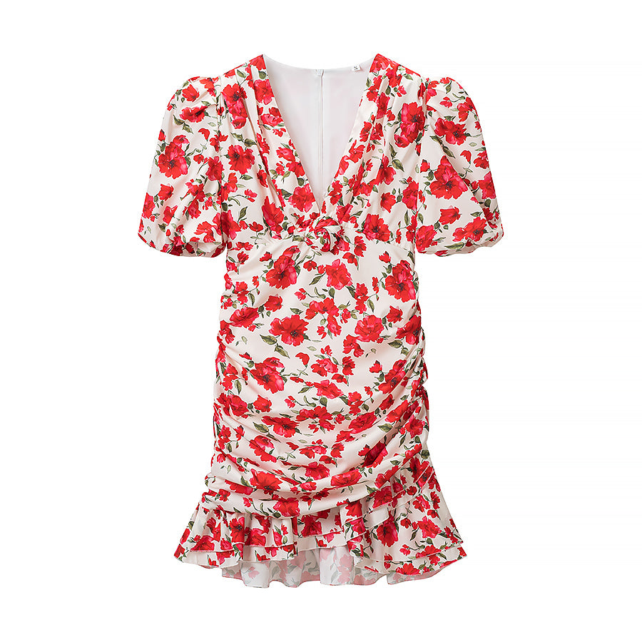 Robe imprimée à col plongeant en V profond, élégante et amincissante pour femme, collection été