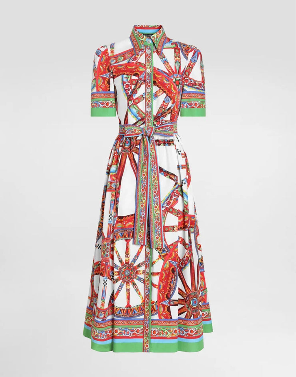 Women Summer Printed Collar Neck Blouse Paired With A Line Dress