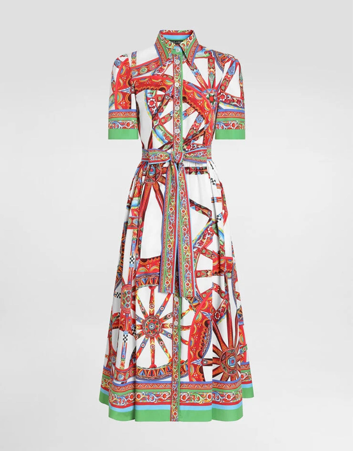 Women Summer Printed Collar Neck Blouse Paired With A Line Dress