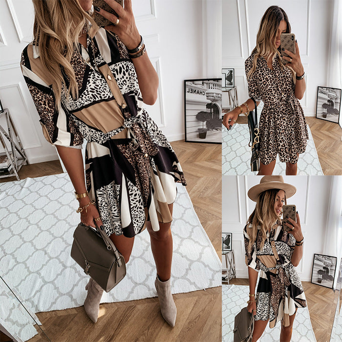 Spring Summer Sexy Print Shirt Dress Women