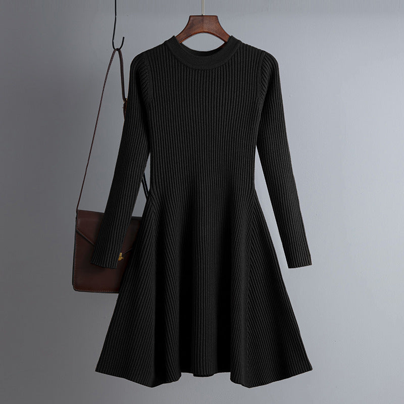 Vestido de otoño invierno para mujer, tejido de manga larga, color liso, ajustado, ropa interior, corte A