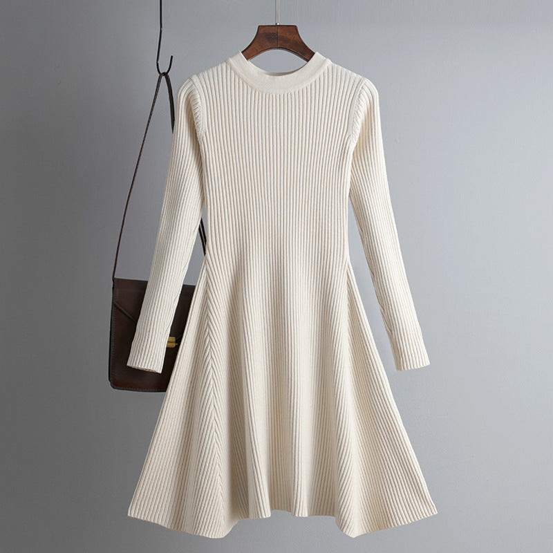 Vestido de otoño invierno para mujer, tejido de manga larga, color liso, ajustado, ropa interior, corte A