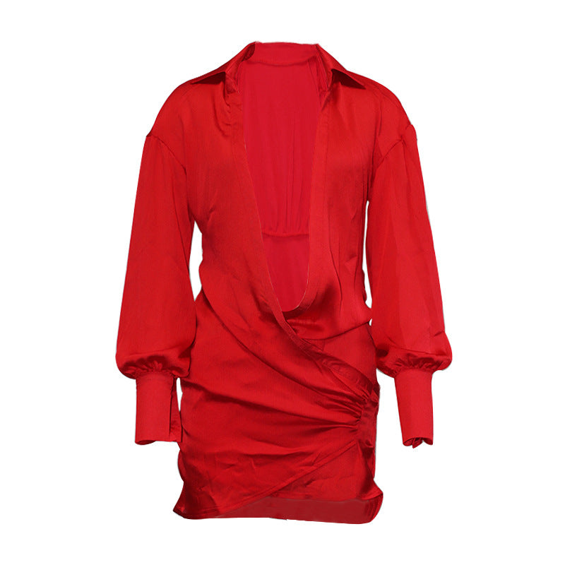 Summer Cotton Linen Sexy Deep V-neck Solid Color Sheath Dress Women