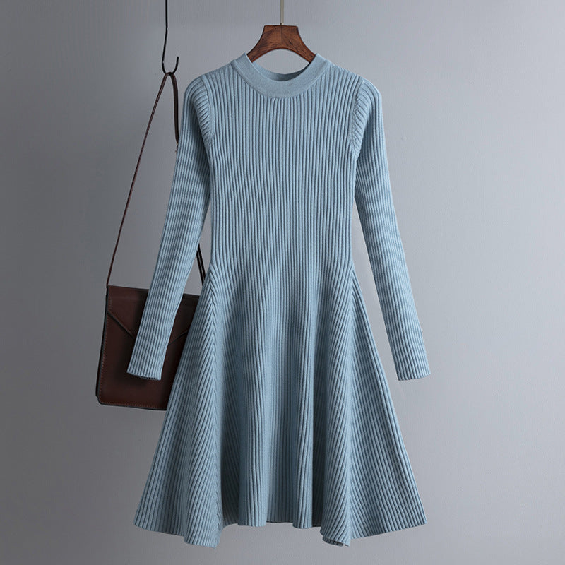 Vestido de otoño invierno para mujer, tejido de manga larga, color liso, ajustado, ropa interior, corte A