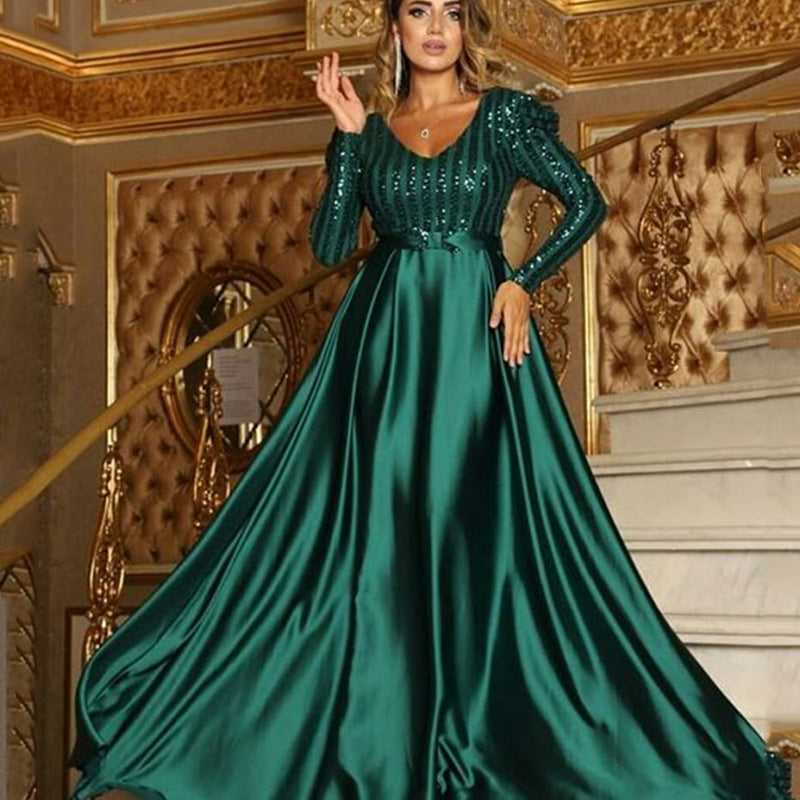 Robe de soirée cocktail sexy à col V et traîne, collection printemps-été femme.