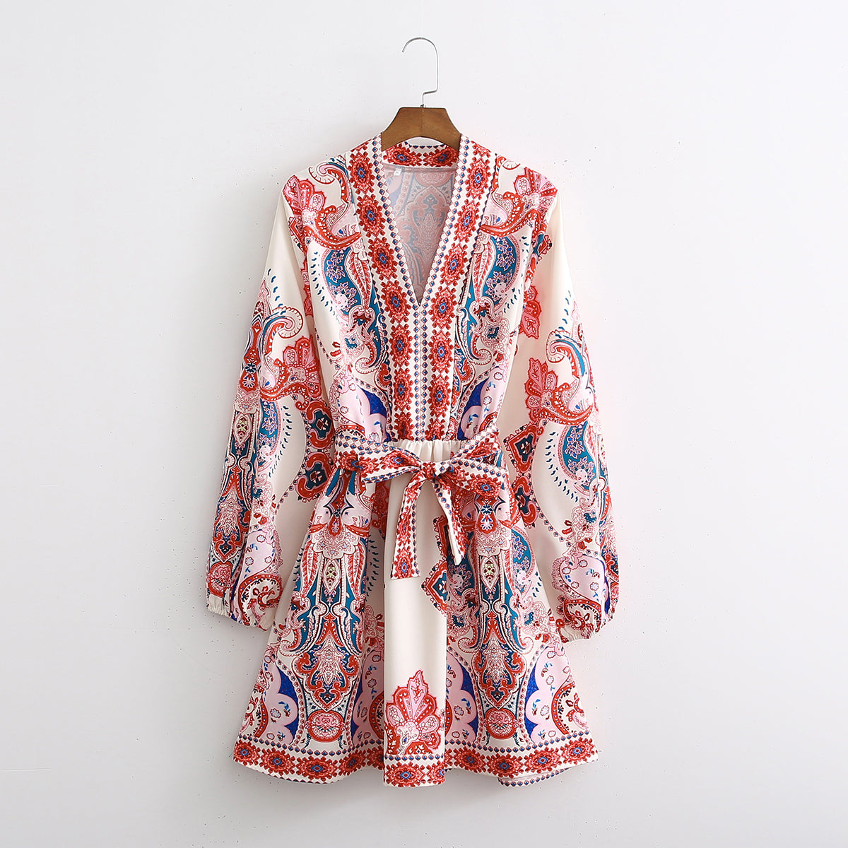 Spring Autumn New Women Clothing Fashion Long Sleeve V-Neck Positioning Print Dress
