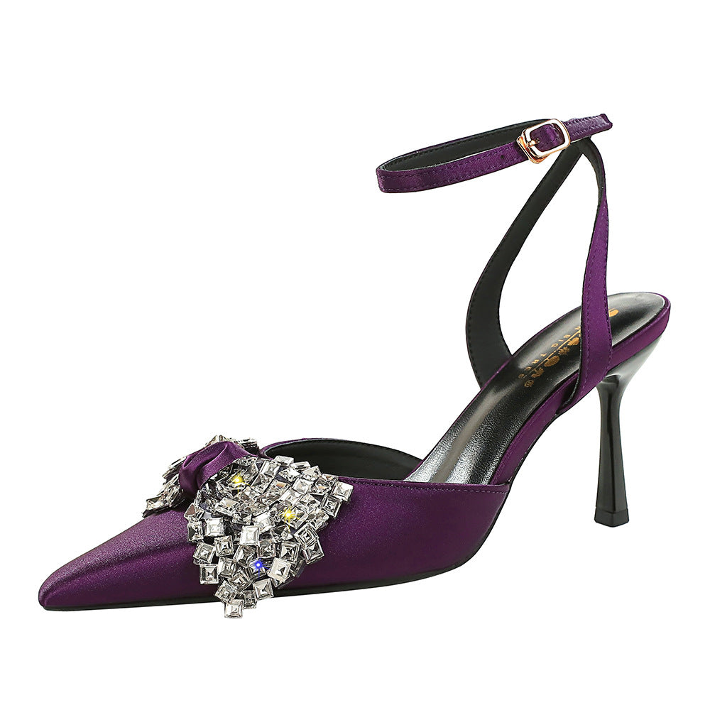 Rhinestones Strap Bow Pointed Toe Stiletto Sexy Party Women Sandals