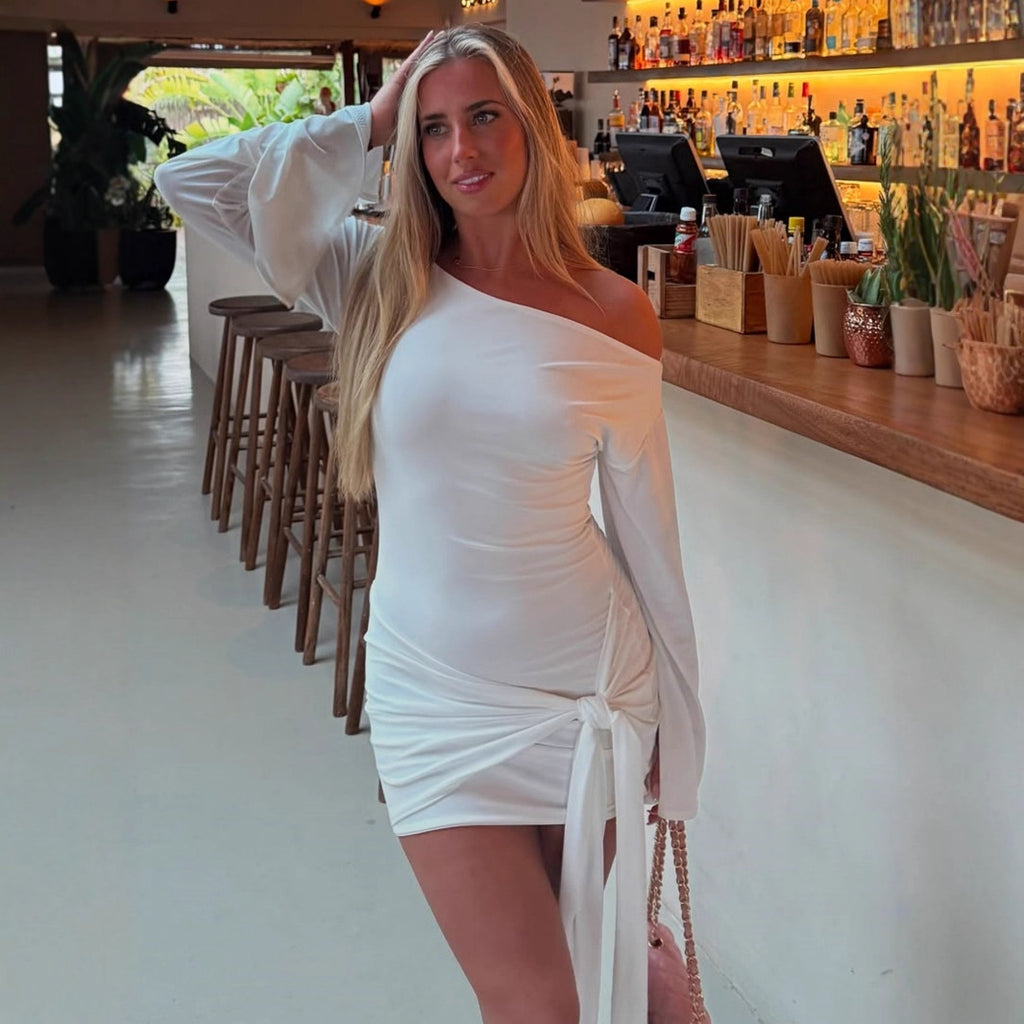 Vestido tubo con cordones y cintura controlada para mujer, color sólido, elegante y a la moda para otoño e invierno