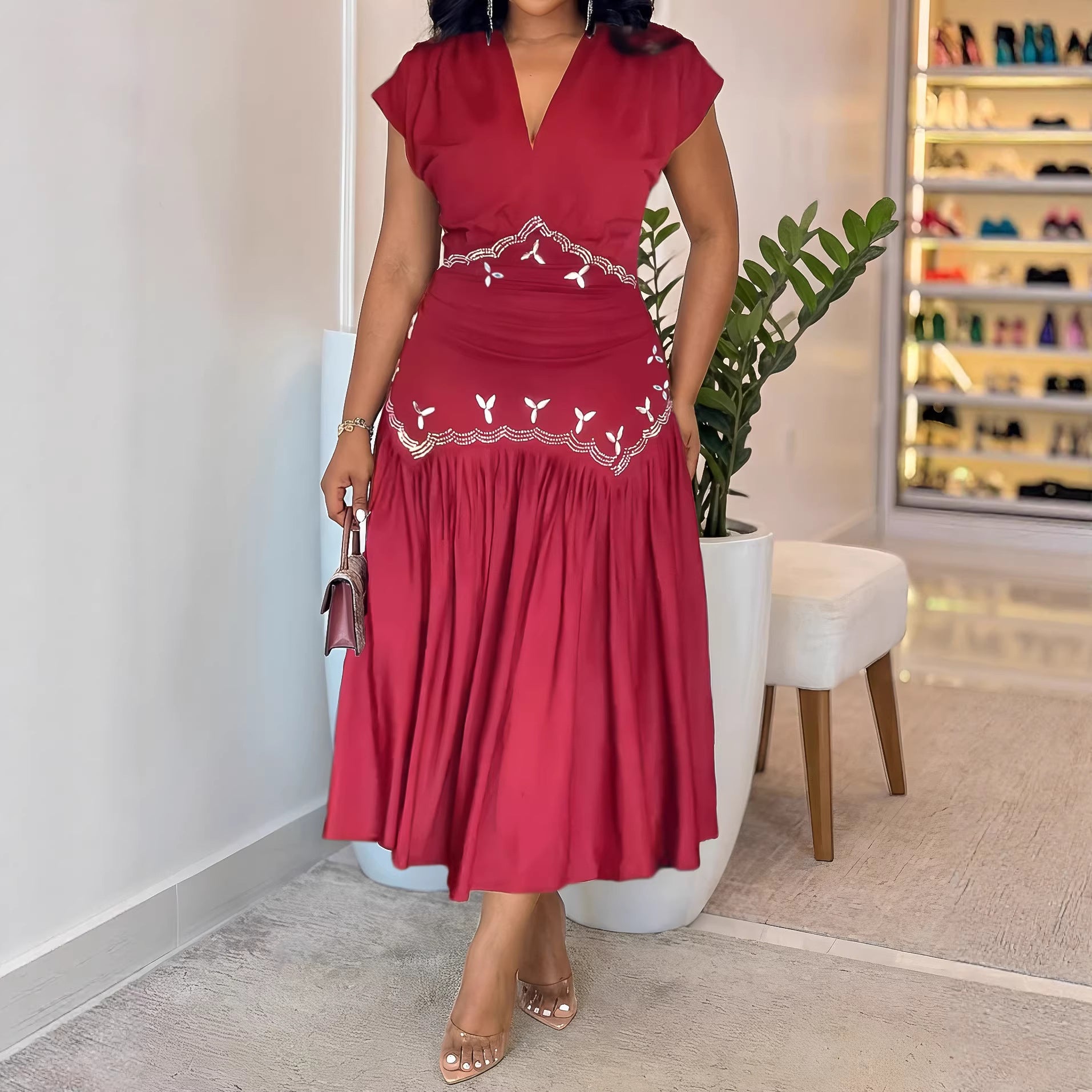 Vestido elegante ajustado sin mangas con adornos de diamantes de imitación para mujer