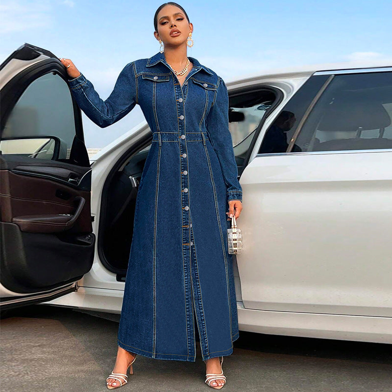Women Clothing Breasted Long Sleeve Long Coat Dress