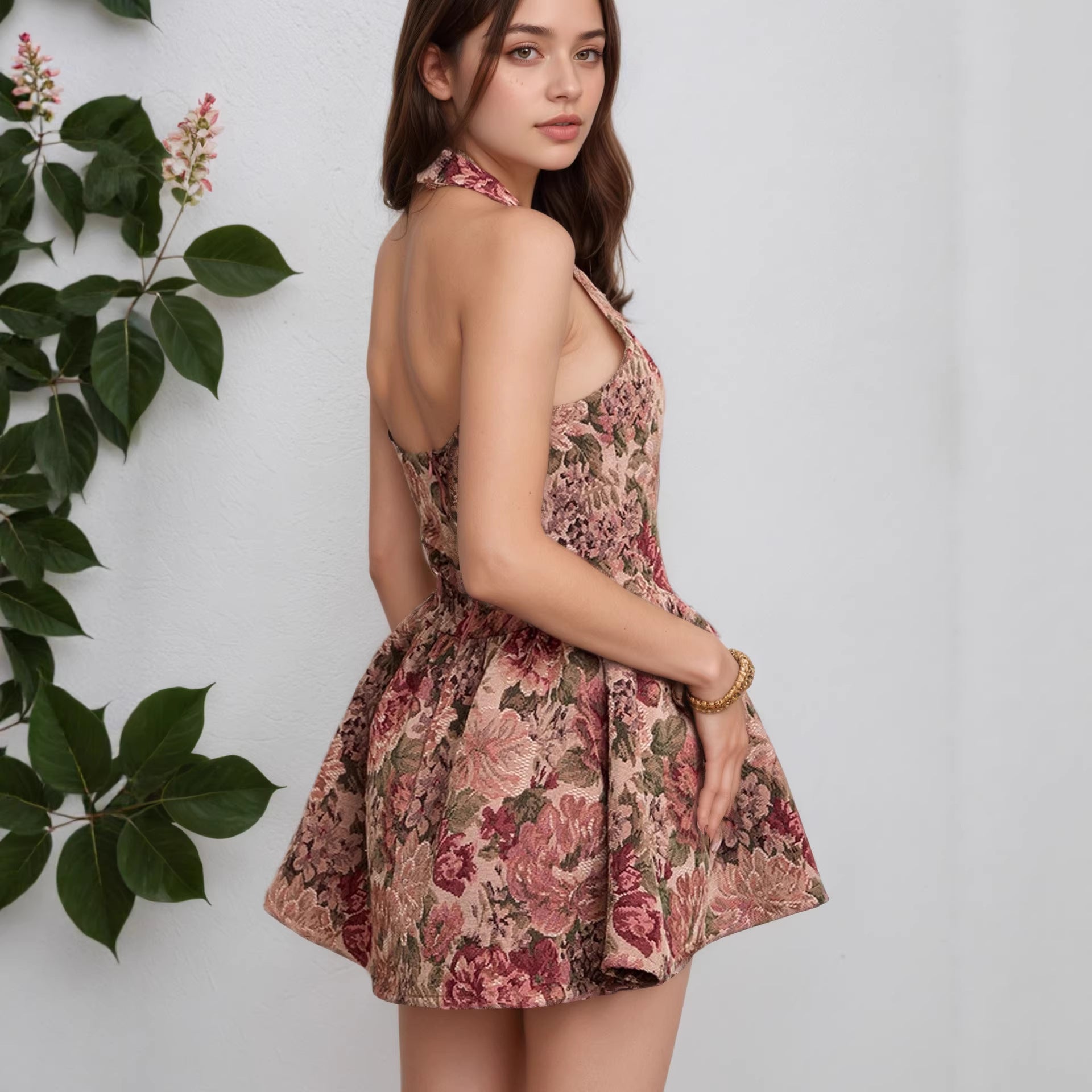 Vestido minifalda floral con corsé y top de tubo sexy para mujer, sin espalda
