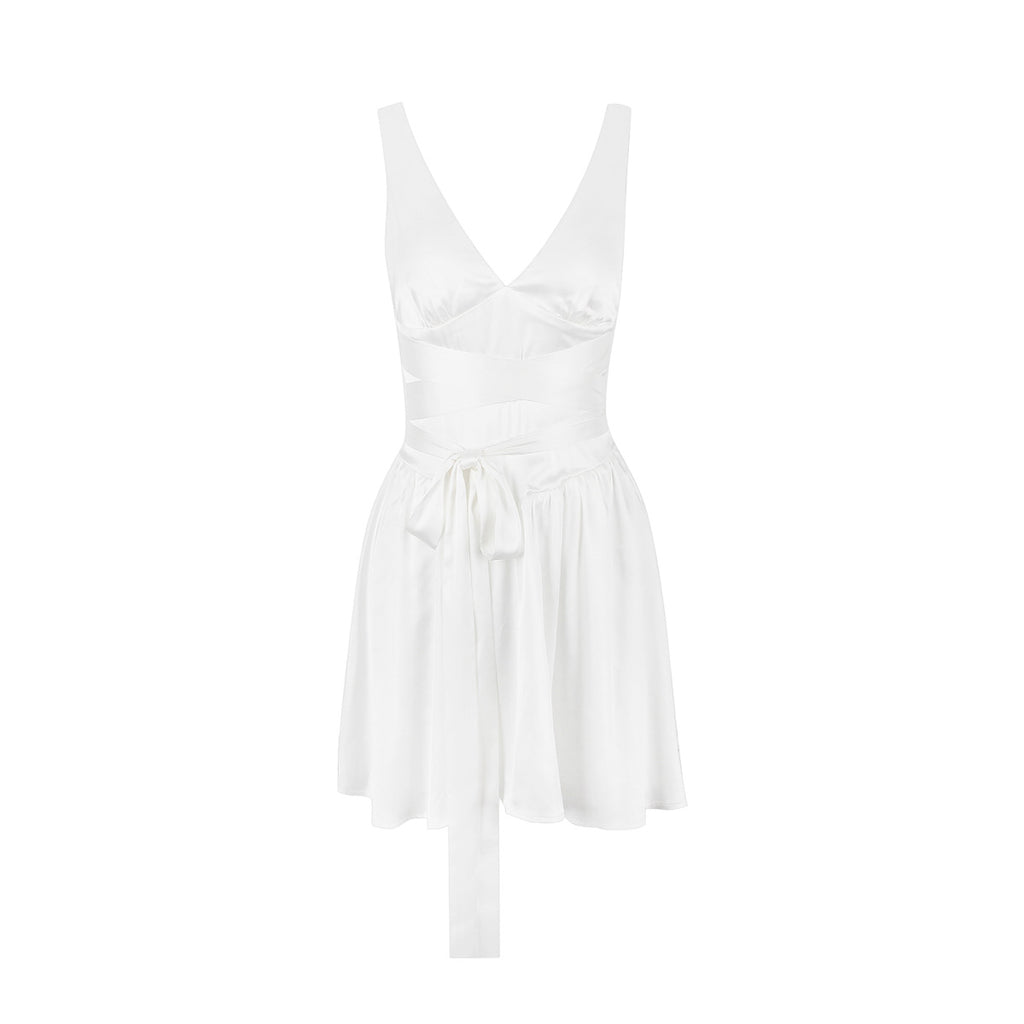 Dress Sexy Deep V Plunge Lace up Slim Fit Backless White Short Sexy Sleeveless Dress Women Sexy Women Clothing