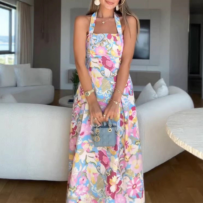 Autumn Sweet Spicy Holiday Slim Fit Digital Printing Strap Lace Large Swing High End Dress