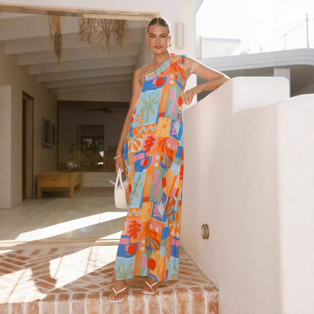 Robe d'été sexy à épaules dénudées et lacets, coupe ample et décontractée, idéale pour les vacances.