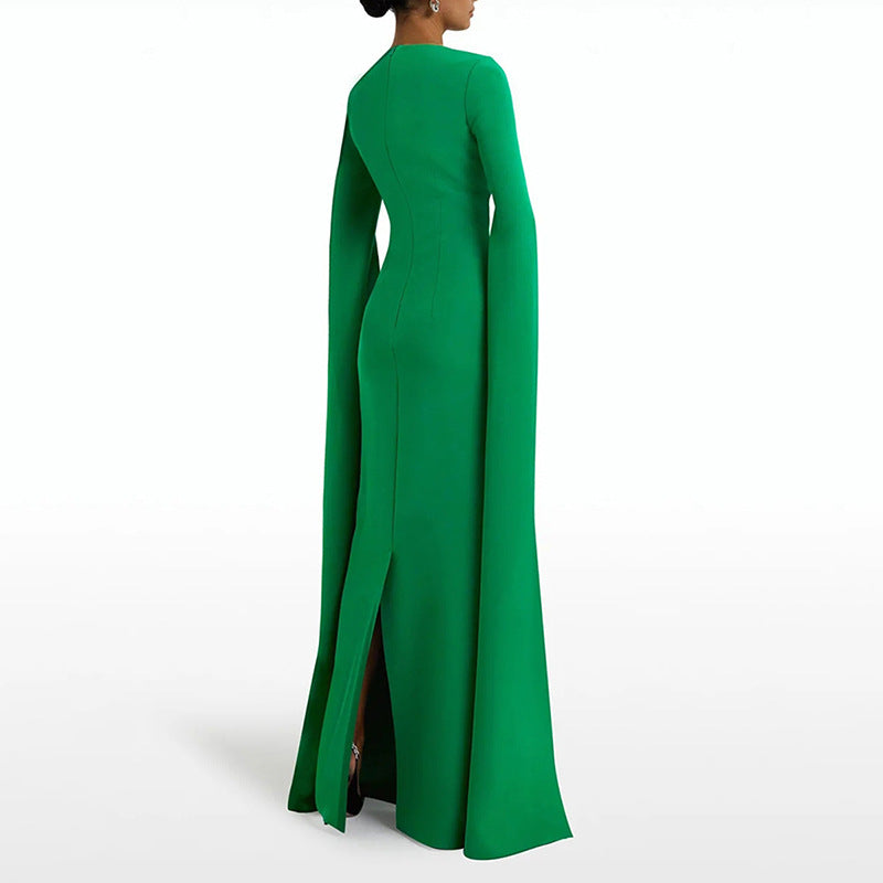 Robe maxi élégante et raffinée, coupe main, couleur unie, pour femme