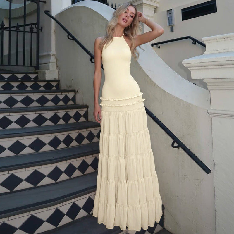 Robe d'été sexy dos nu plissée à bretelles pour femme