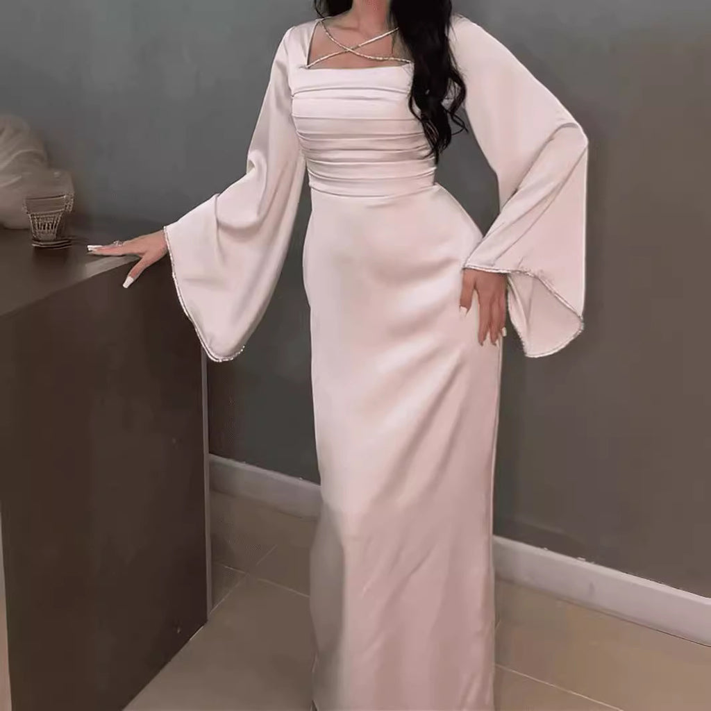 Vestido de noche largo con cadena para mujer, primavera y verano