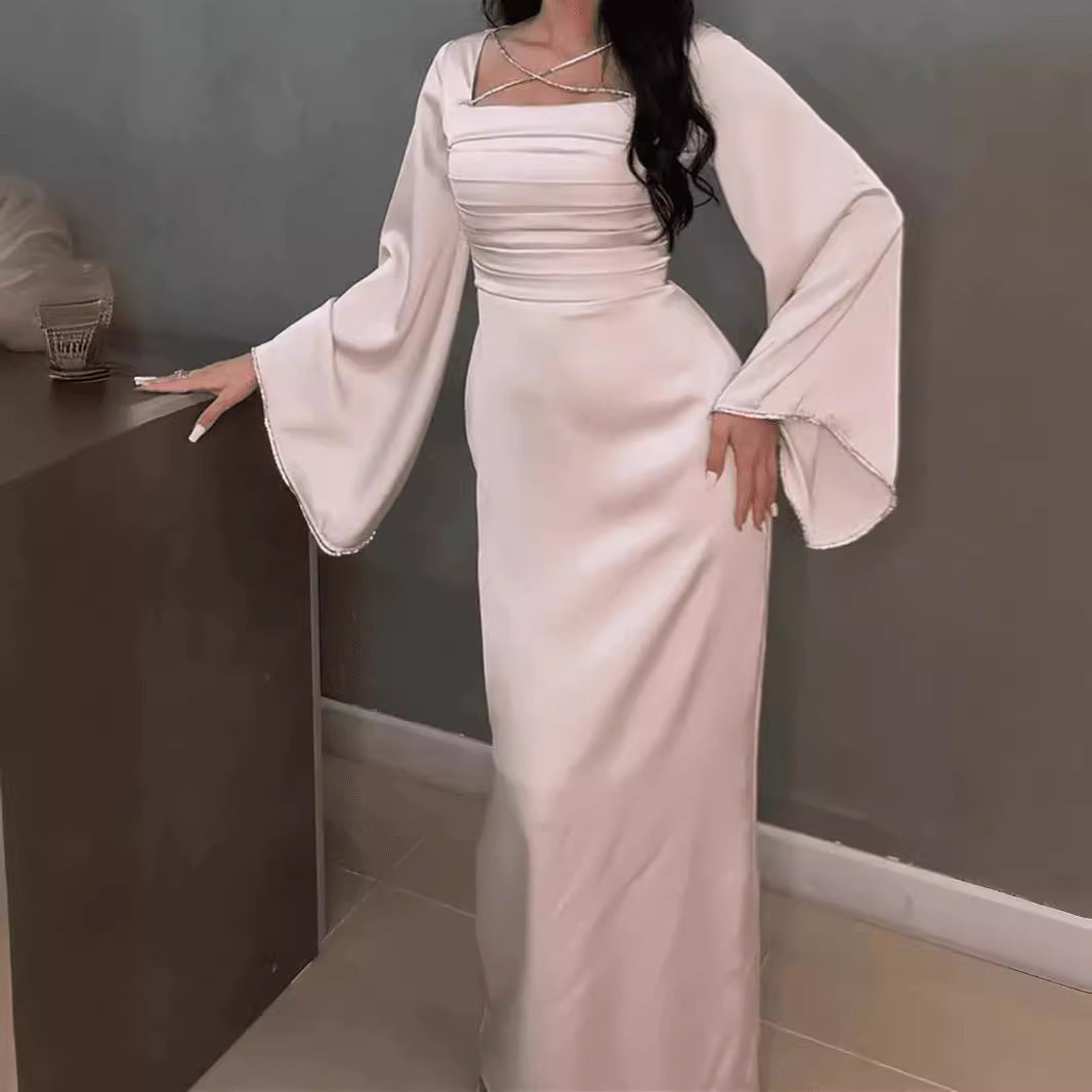 Vestido de noche largo con cadena para mujer, primavera y verano