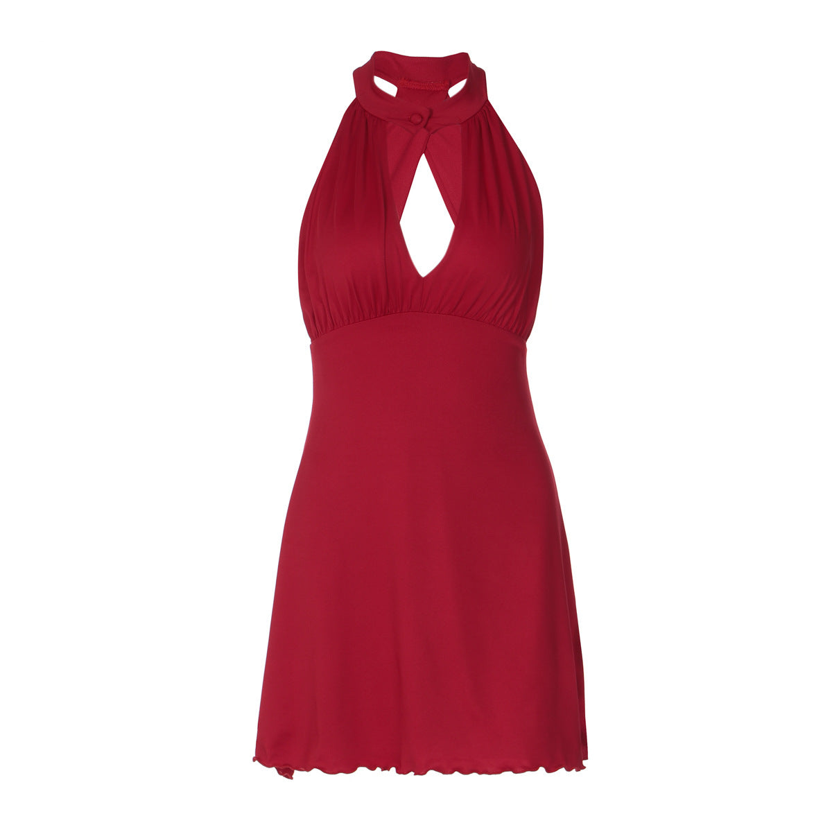 Vestido de primavera para mujer, sexy, con cuello halter, escote bajo, botones y bufanda, con aberturas en la espalda