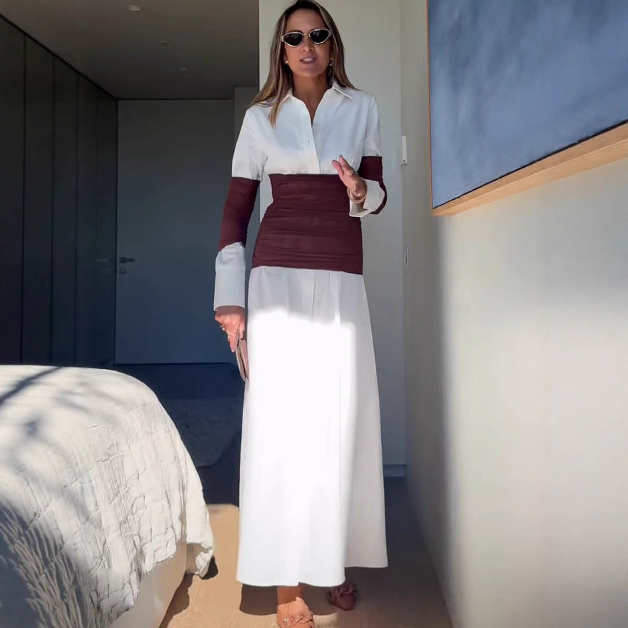 Vestido de verano para mujer con cuello con abertura y patchwork