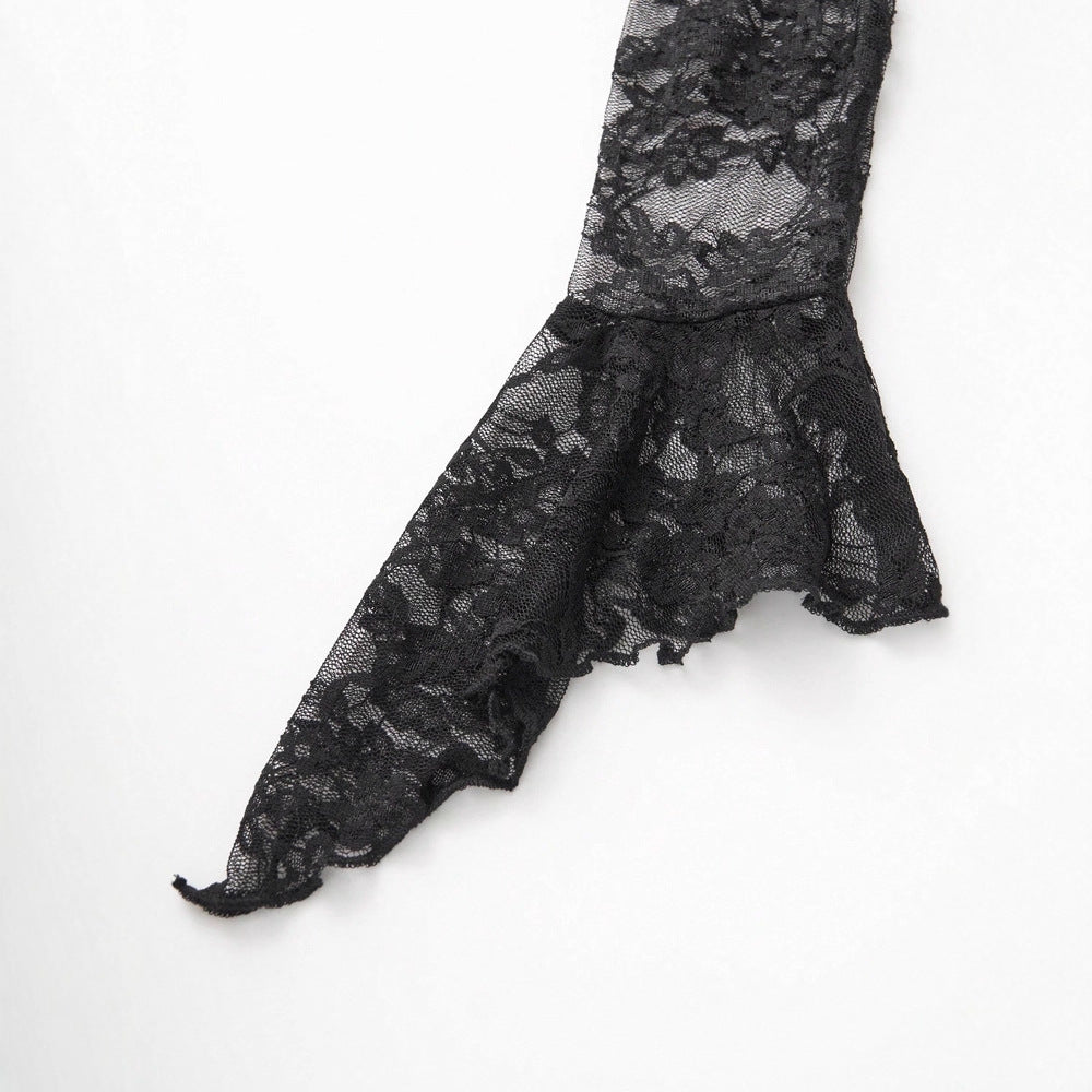 Vestido gótico vintage de encaje con costuras para mujer, vestido gótico de terciopelo con mangas largas y vendaje para mujer.