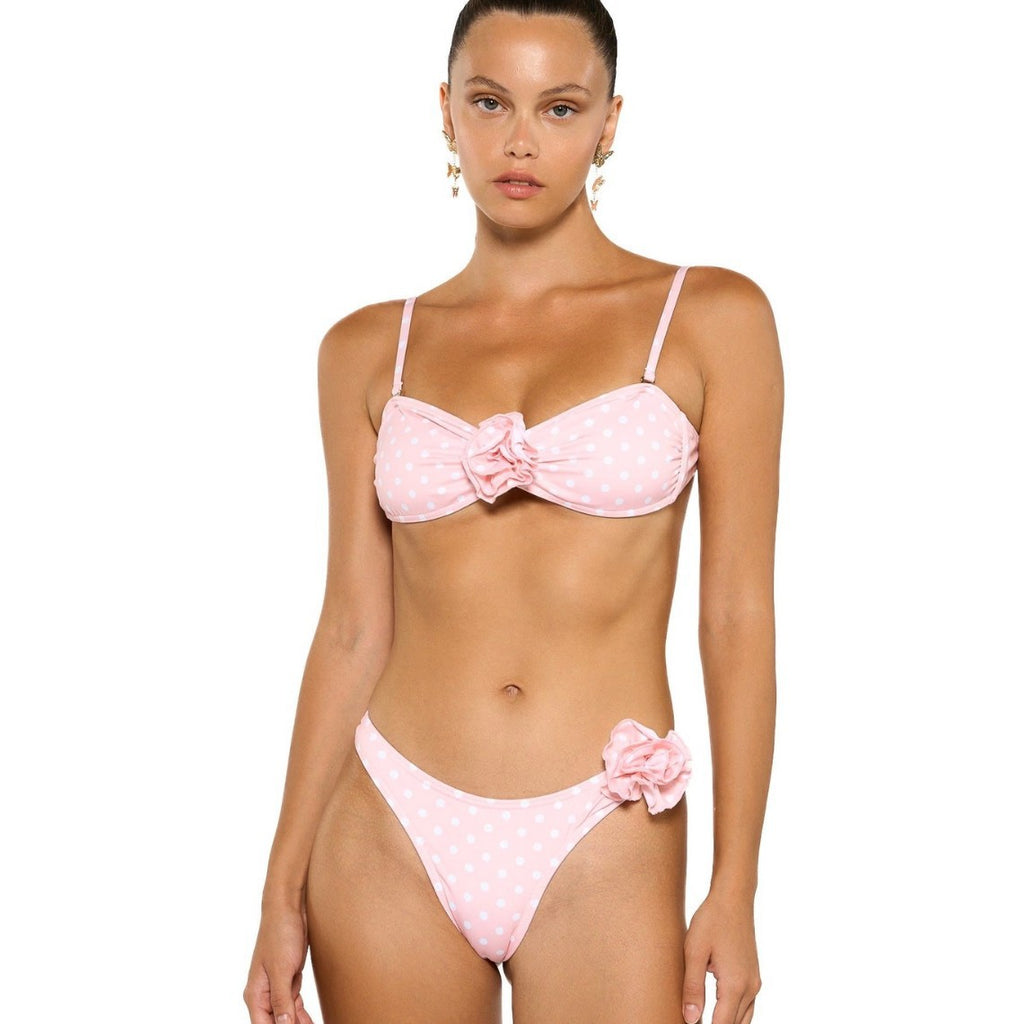 Bikini sexy à pois et bretelles fleuries pour femme