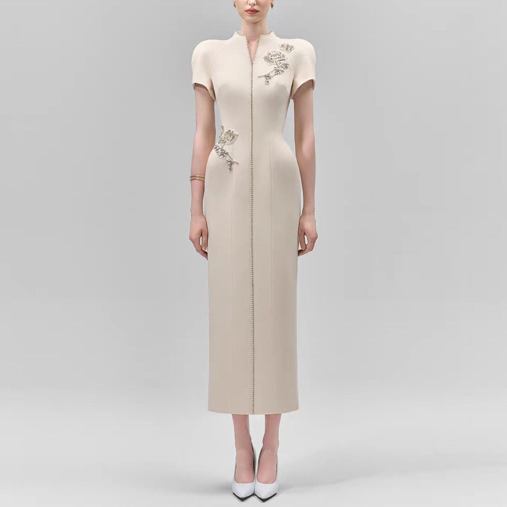 Star Heavy Industry Beads Diamond Slim Mid Length Dress Small Dress