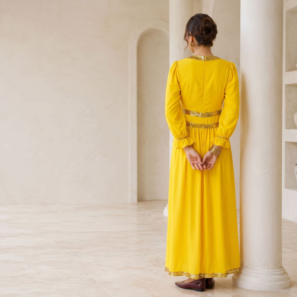 French Elegant V neck Long Sleeve Dress Women Sequined Waist Vacation Maxi Dress