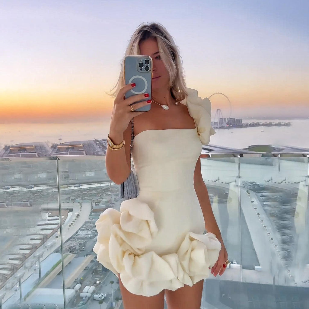 Women Clothing Dress Ruffled Bud Waist Dress One Shoulder Tube Top Hip Dress
