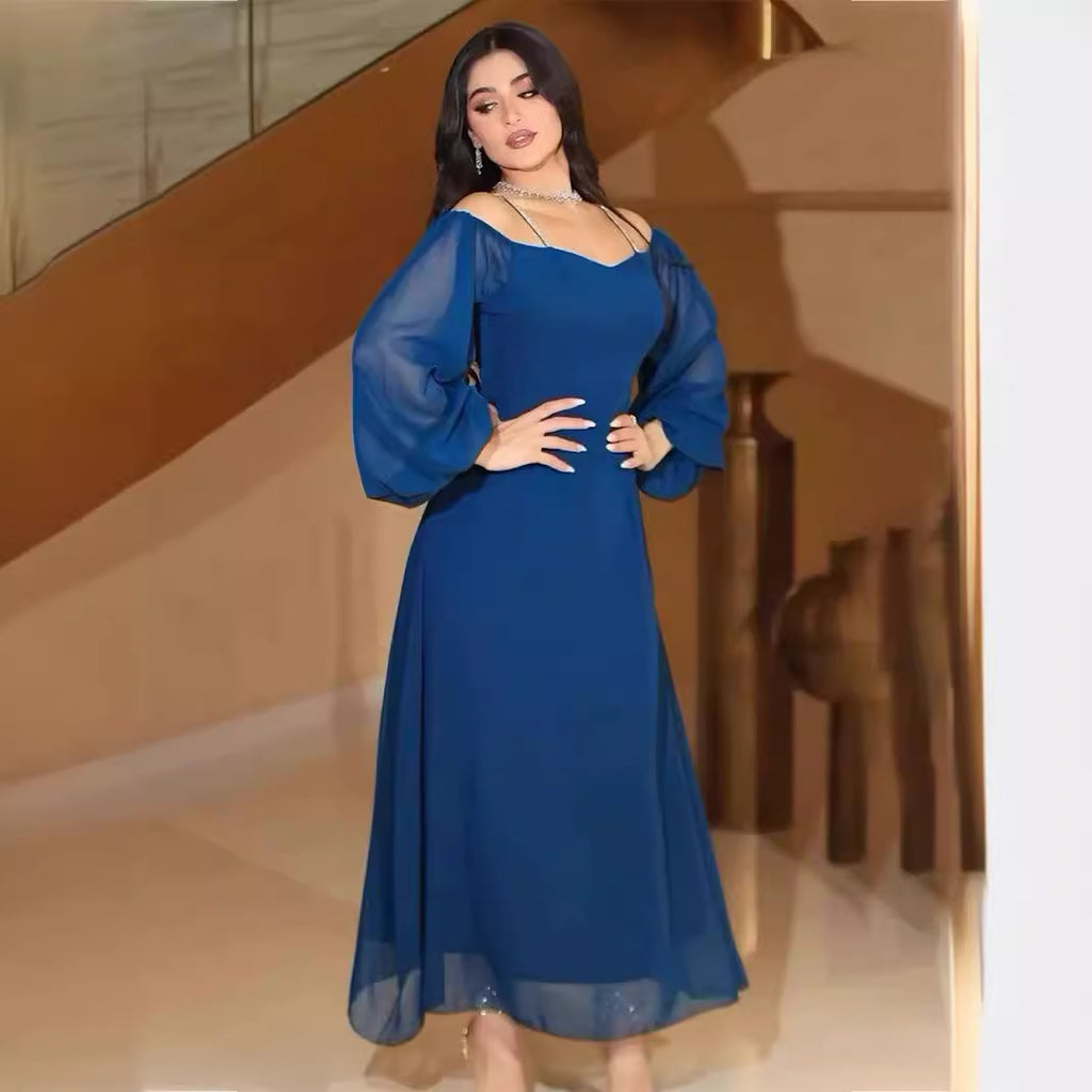 Robe d'automne sexy à bretelles fines et manches courtes