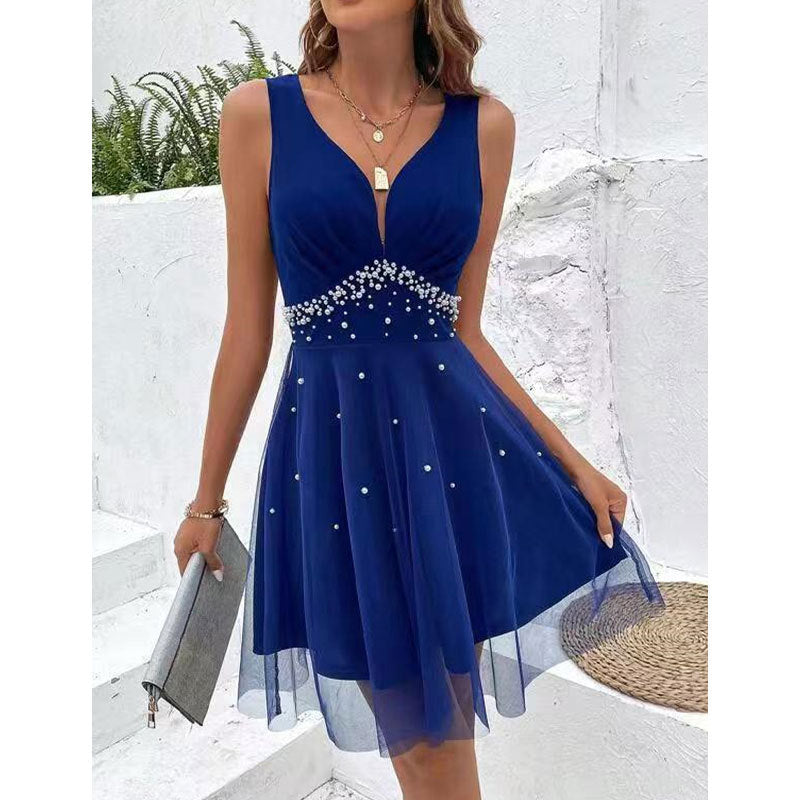 Vestido francés sin mangas para mujer, vestido con tirantes, vestido sexy de alta calidad