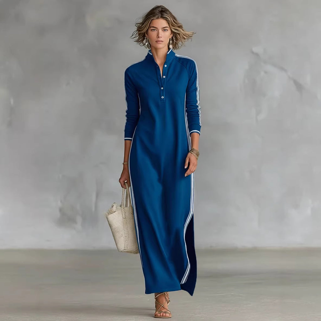 Vestido Suéter para Dama Sencillo Blanco con Ribete y Cuello Decorado con Botones