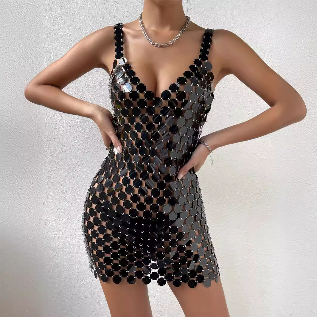Vestido sexy de verano con lentejuelas y tirantes